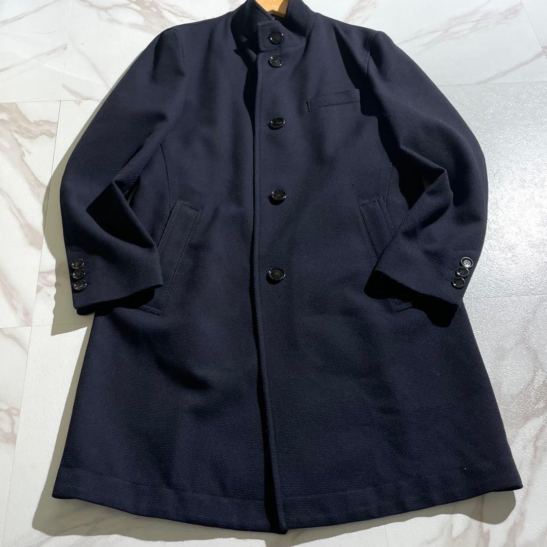 極美品✨ ヒューゴボス スタンドカラー コート ウール素材 L相当 ネイビー