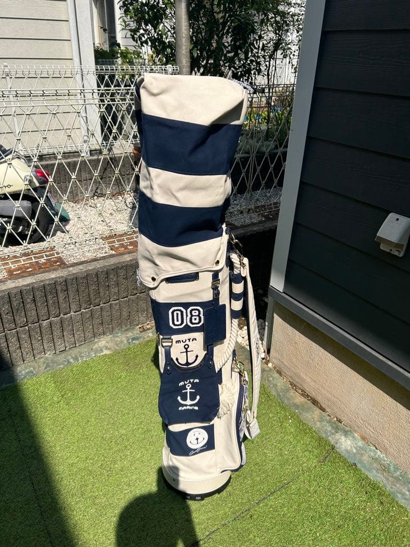 MUTA MARINE GOLF ボーダー柄 帆布製 ホワイト×ネイビー
