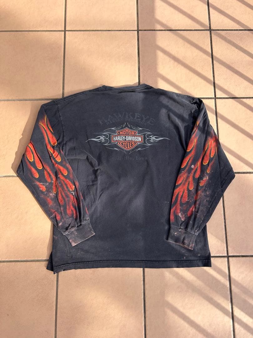 Harley Davidson ロンT 袖フレイム ファイヤーパターン フェード