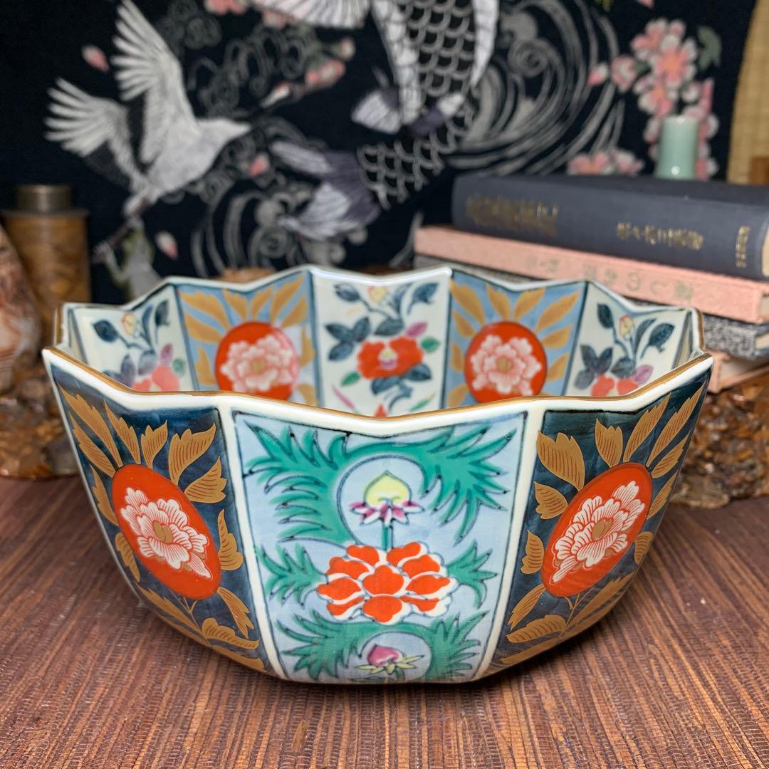 林九郎窯　内外椿花紋　十方剣先鉢　金彩　鉢 有田焼 古伊万里様式