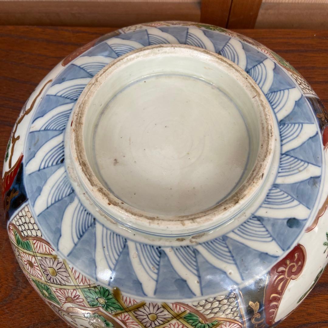 色絵古伊万里金彩牡丹瑞雲四方割文鉢