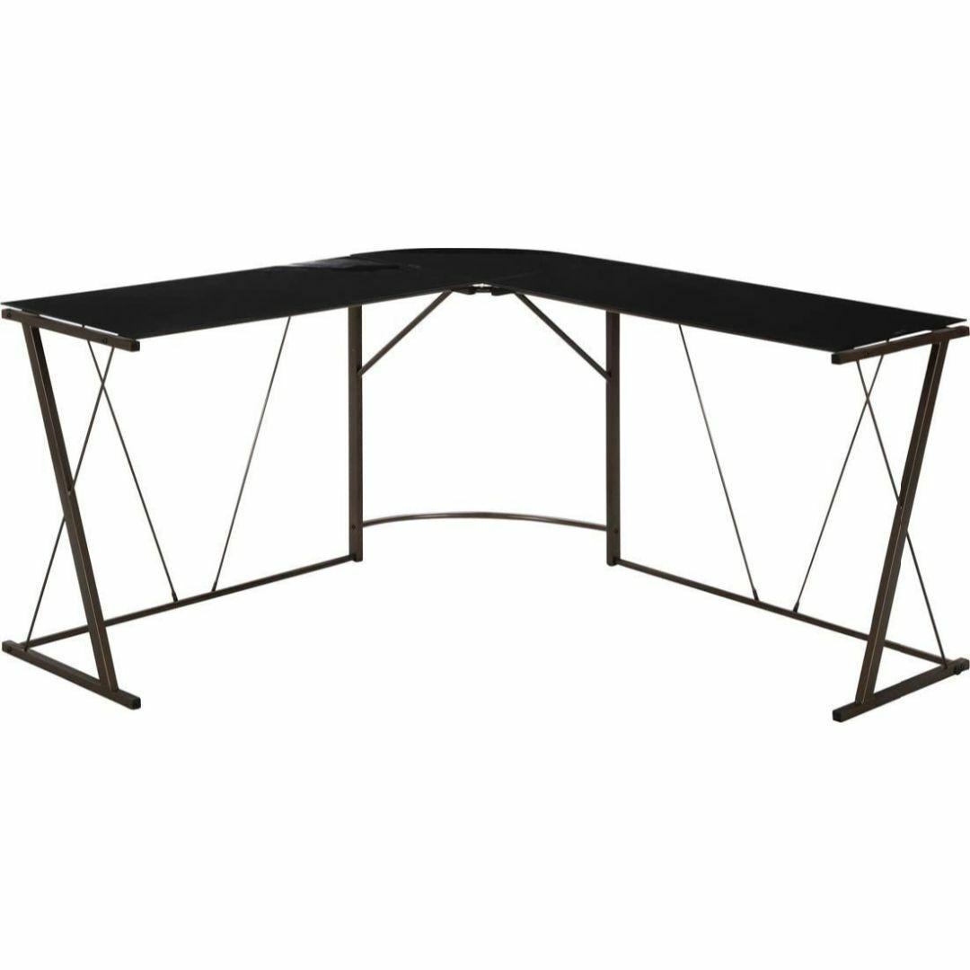 L字型 PCデスク 強化ガラス天板 幅141×奥行141×高さ75cm ブラック