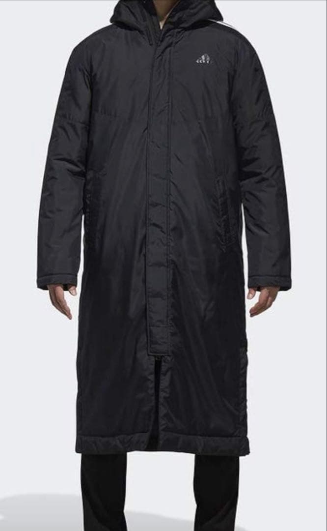 新品　adidas ベンチコート 軽量トリコット起毛　暖かい　背中ブラックロゴ