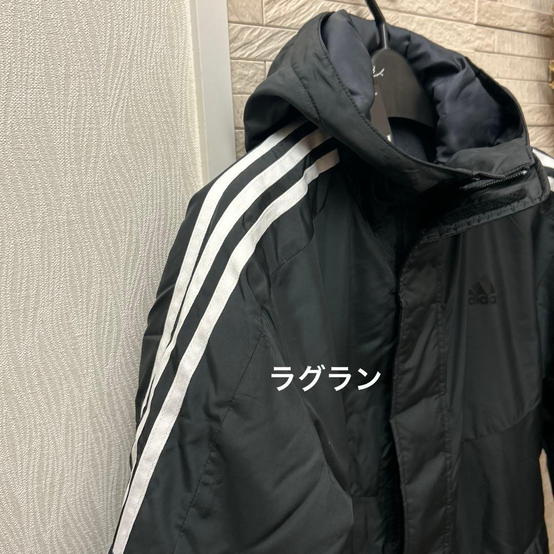 新品　adidas ベンチコート 軽量トリコット起毛　暖かい　背中ブラックロゴ