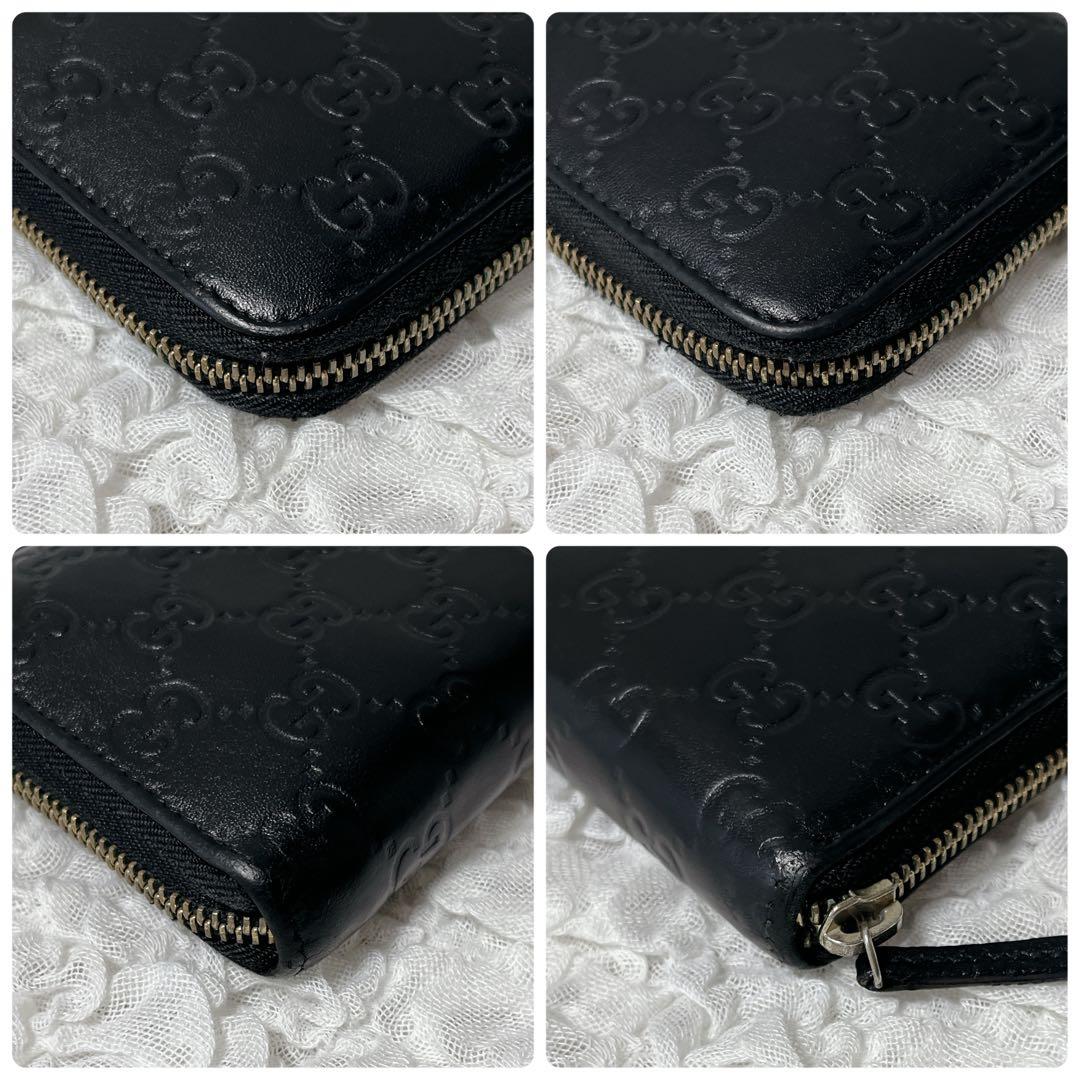 GUCCI GGパターン 長財布　ラウンドファスナー　レザー　黒　本革