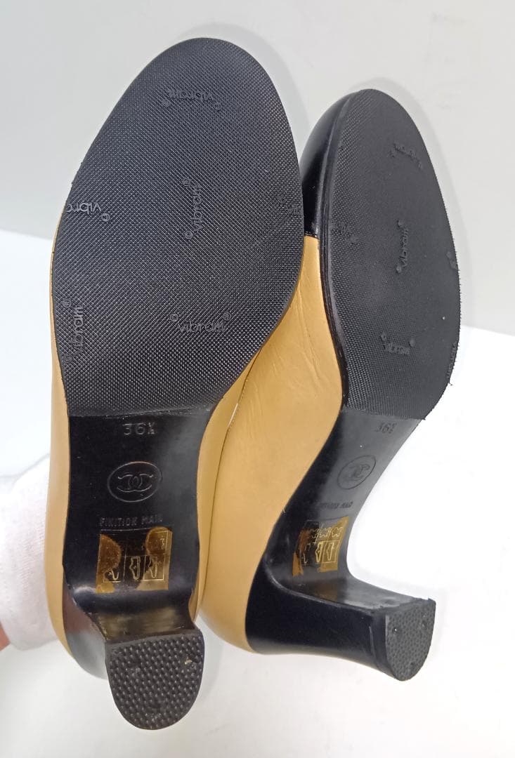 【リペア済】シャネル 23.5cm パンプス ココマーク バイカラー ストラップ