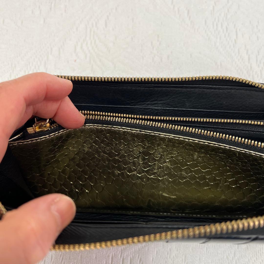 池田工芸　長財布　L字ファスナー　クロコダイル　ブラック　ゴールド金具　メンズ
