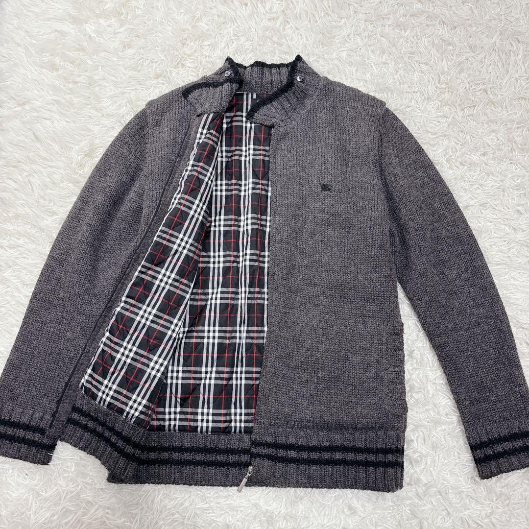 【美品】BURBERRY BLACK LABEL ニットブルゾン　グレー　L