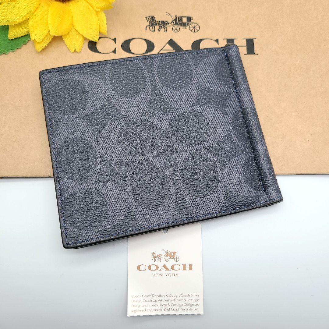 COACH マネークリップ 新品 デニム 新作 お札入れ 小銭入れ 折り財布