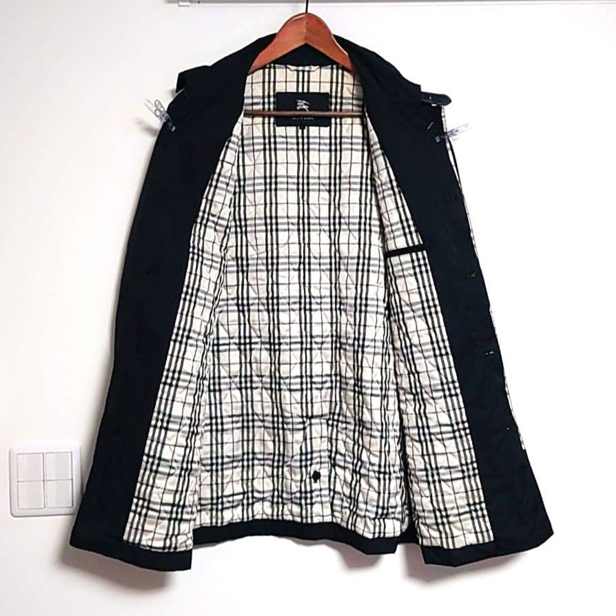 良品 ノバチェック ✨️ BURBERRY 中綿コート L ワンポイント刺繍 黒