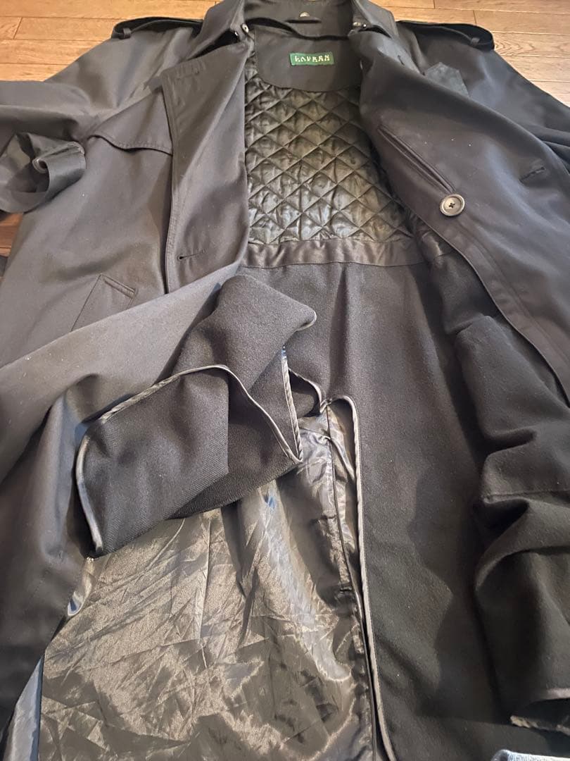 LAUREN RALPH LAUREN ダブルブレストブラックトレンチコート