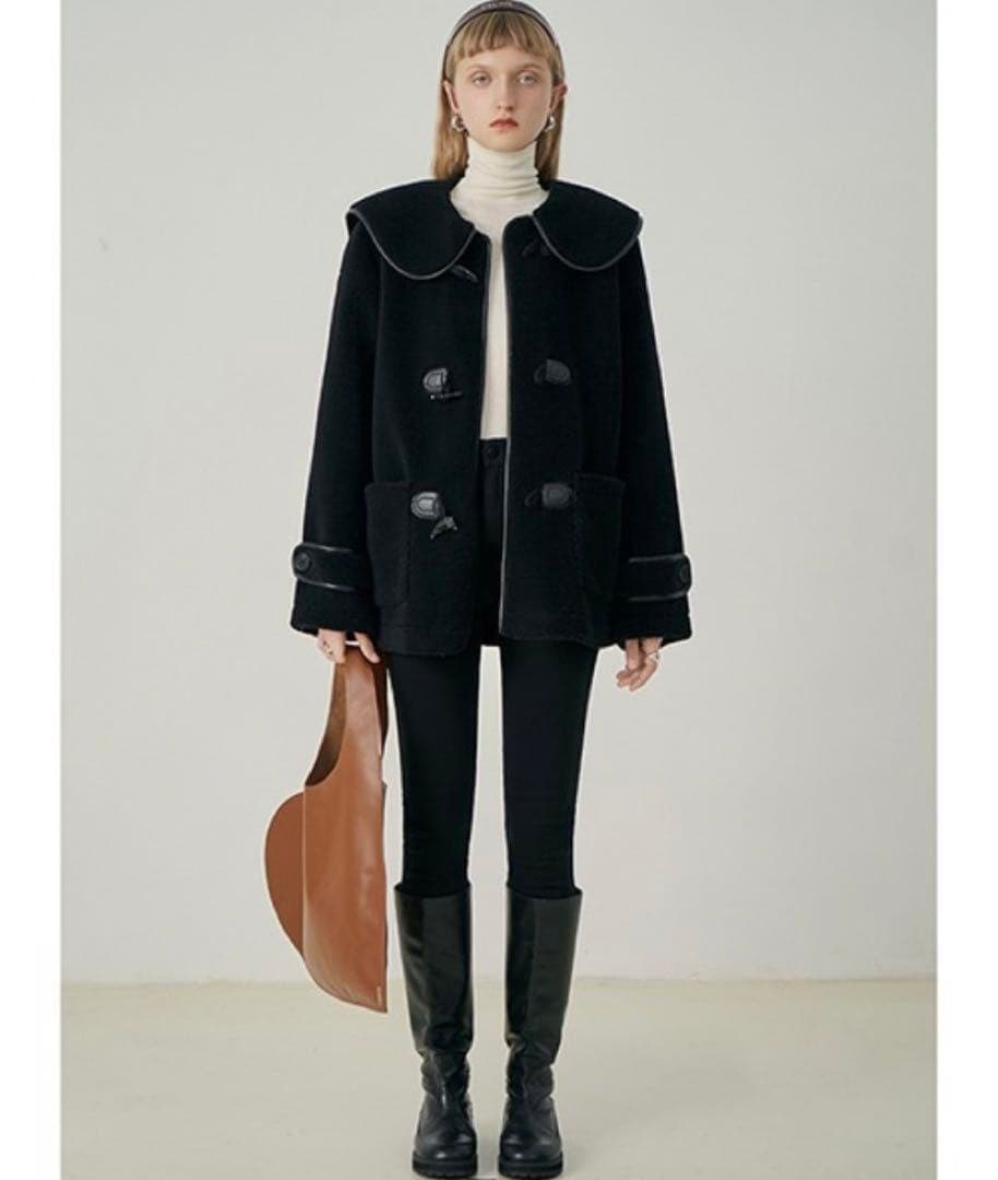 黒 ダッフルコート フリース風