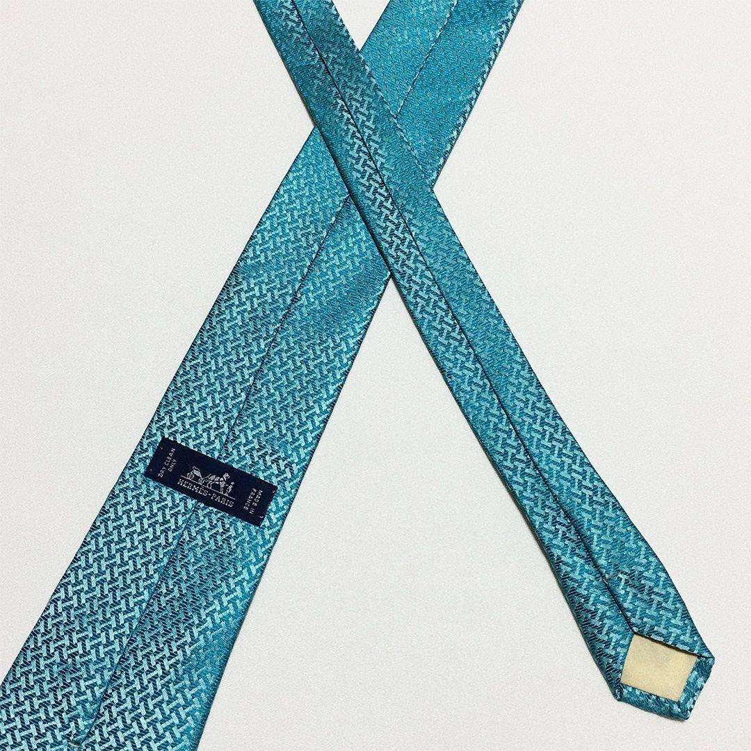 未使用級 H織りタイ ファソネH H柄 エルメス HERMES ネクタイ ブルー