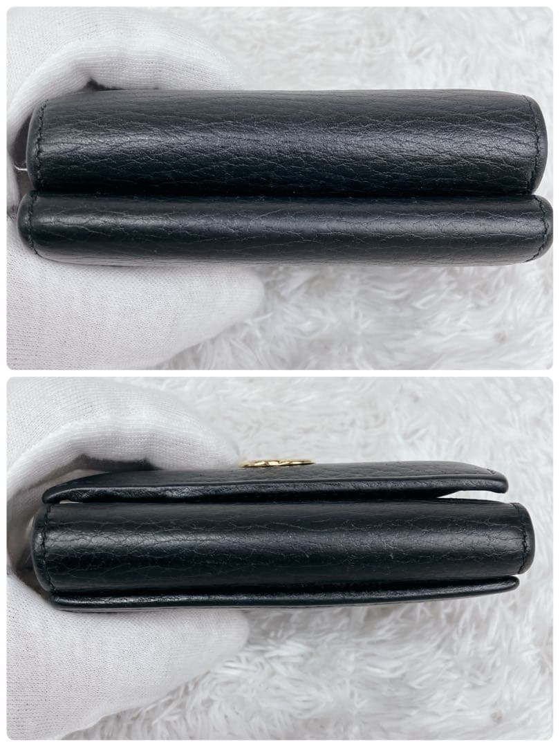 美品　グッチ　折り財布　GGマーモント　Wホック　レザー　ブラック　黒