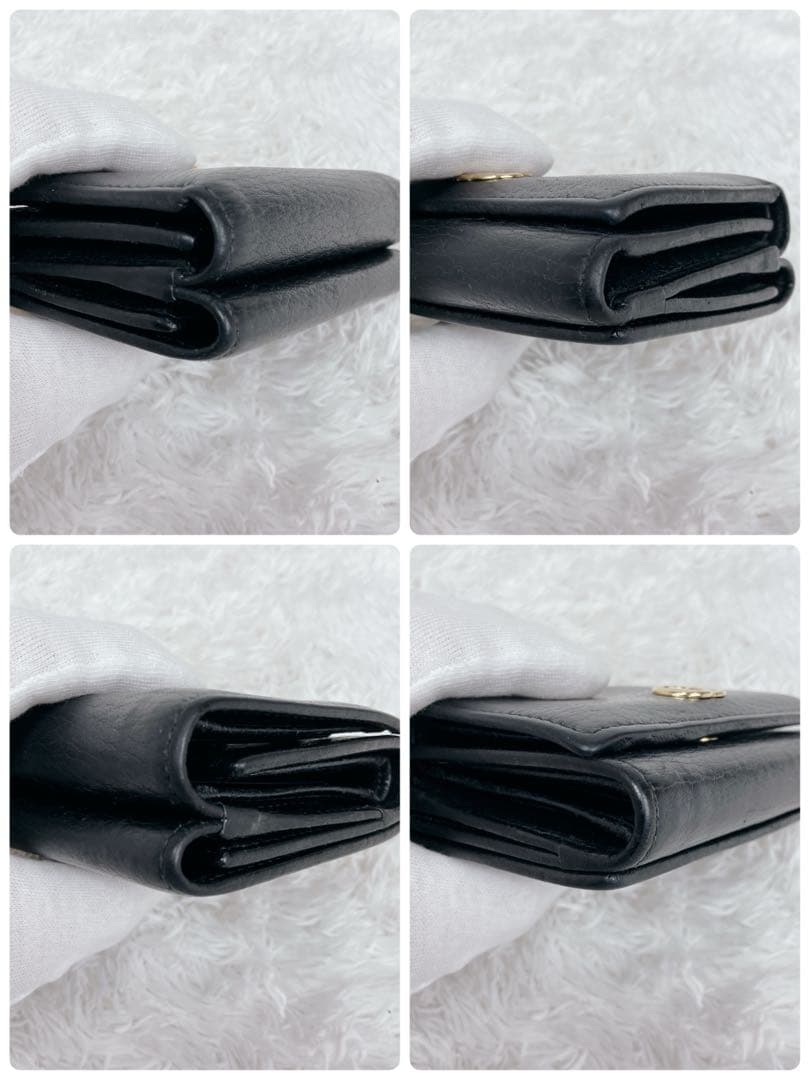 美品　グッチ　折り財布　GGマーモント　Wホック　レザー　ブラック　黒