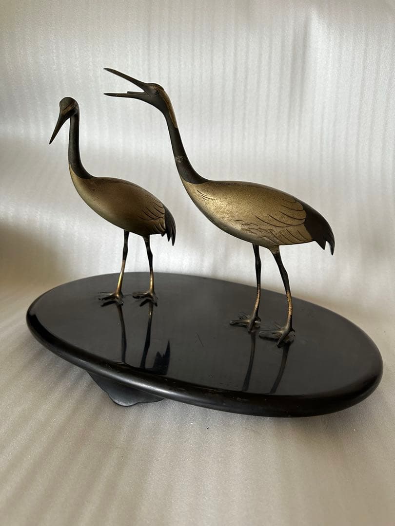 作家物 鶴　2羽 オブジェ　インテリア 高さ約29cm 銅製？