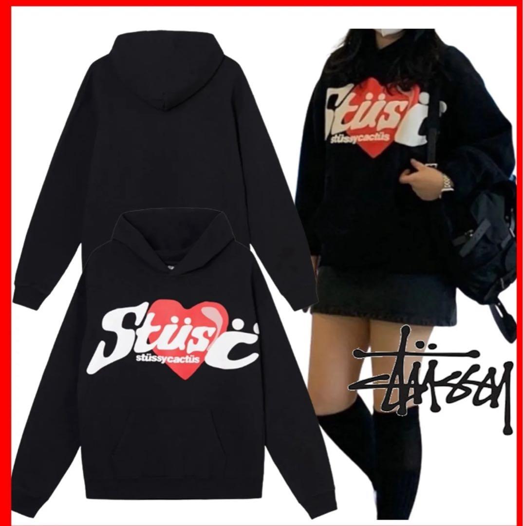 Stüssy ハートロゴ パーカー L 黒