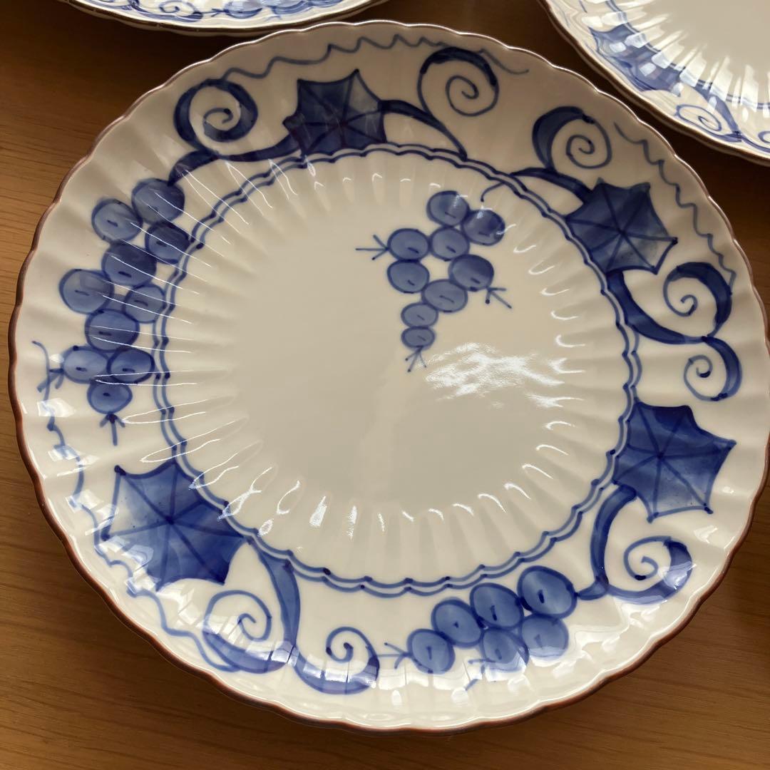 新品　九谷　染付葡萄　葡萄　青
