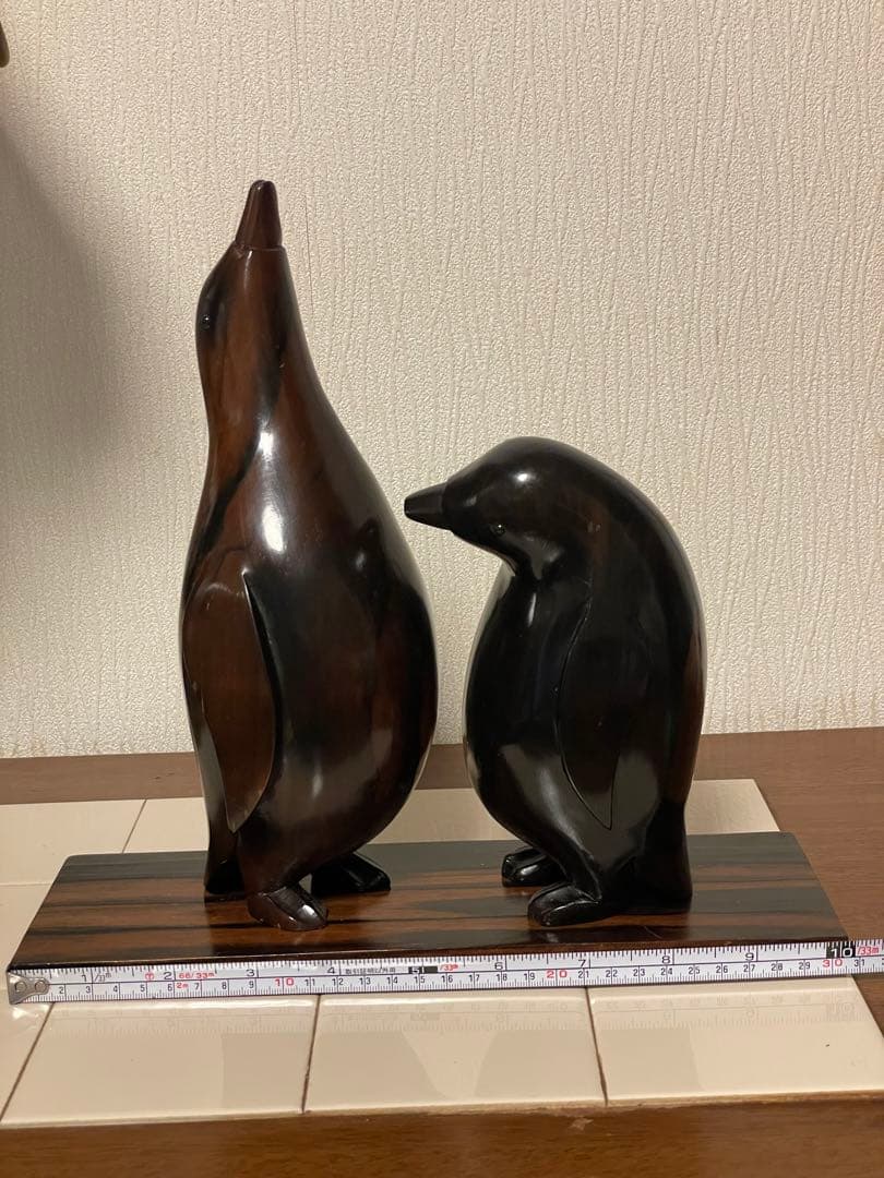 ビンテージ　骨董品　天然木　無垢材　縞黒檀　ペンギン　彫刻　置物　昭和レトロ