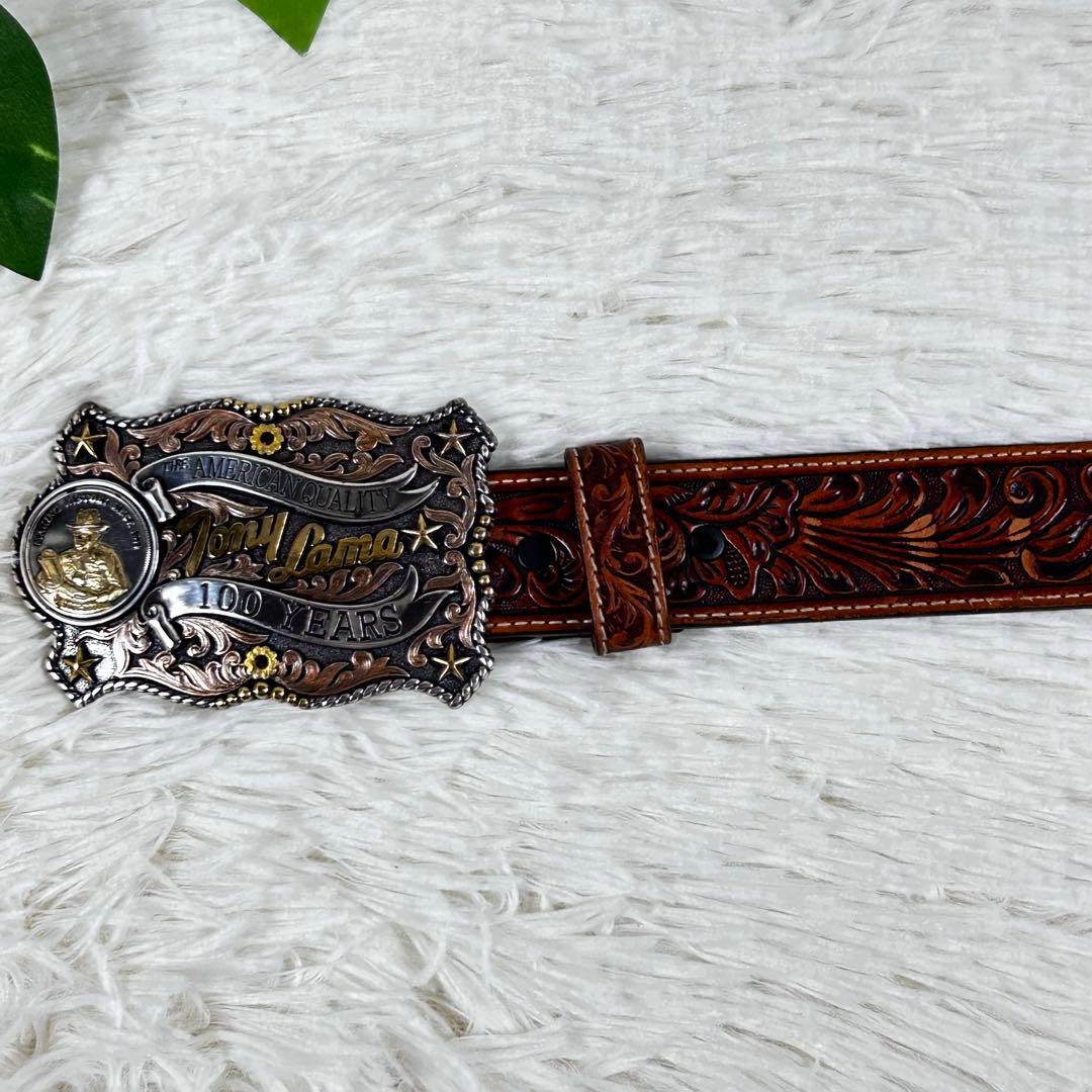 美品 トニーラマ 100周年 ウエスタンレザーベルト カービング USA製 38
