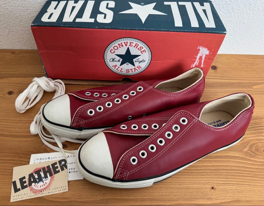 希少 デッドストック 90s USA製 コンバース オールスター レザー 赤