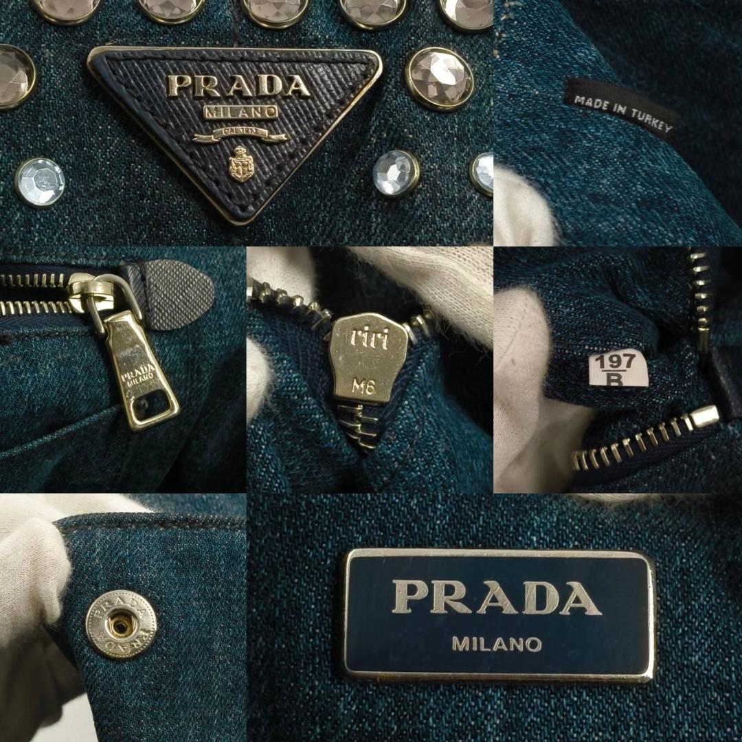 希少✨ギャラ付 プラダ　カナパ　ビジュー　スタッズ　Y2K　トートバック　デニム