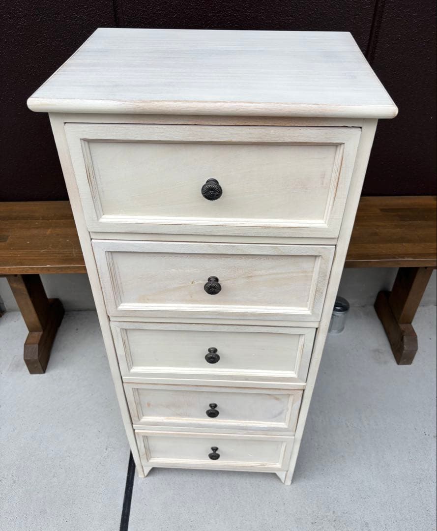 アンティーク風 5段チェスト シャビーシック ホワイト