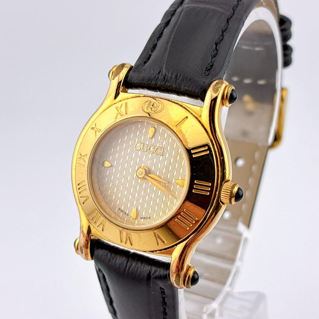 【電池交換済】GUCCI　腕時計　新品ベルト　6500L　クォーツ　ゴールド