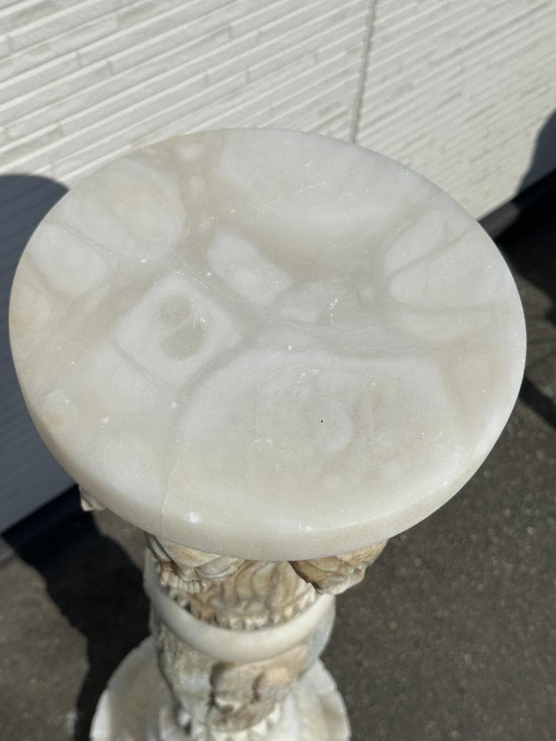 当時物 現状品 彫刻 明り ライト? 装飾付き 花台 台座 大理石? 白水晶？