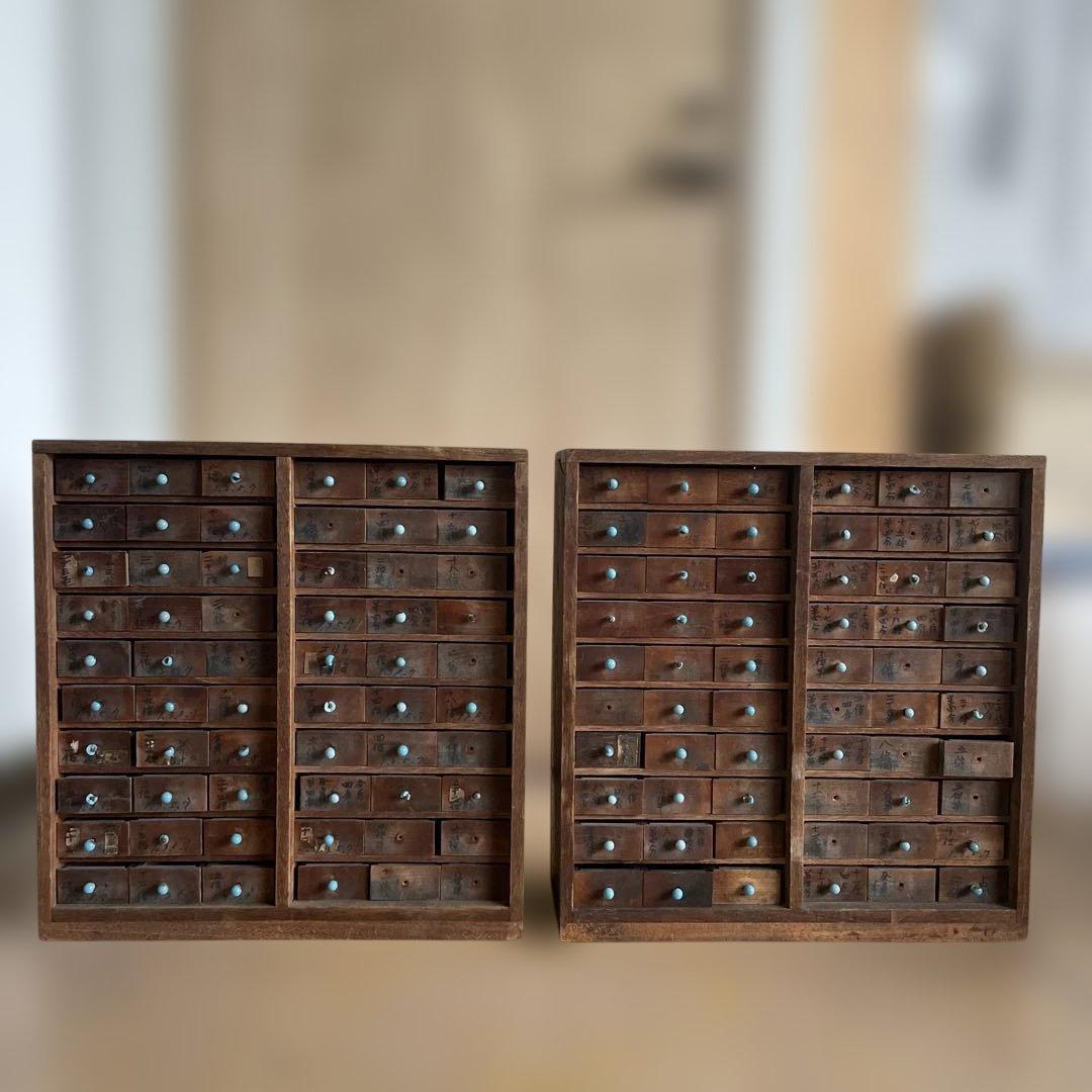 T1/2【送料込み】活版印刷所から出た木のタンス2竿セット【古道具】【活版印刷】