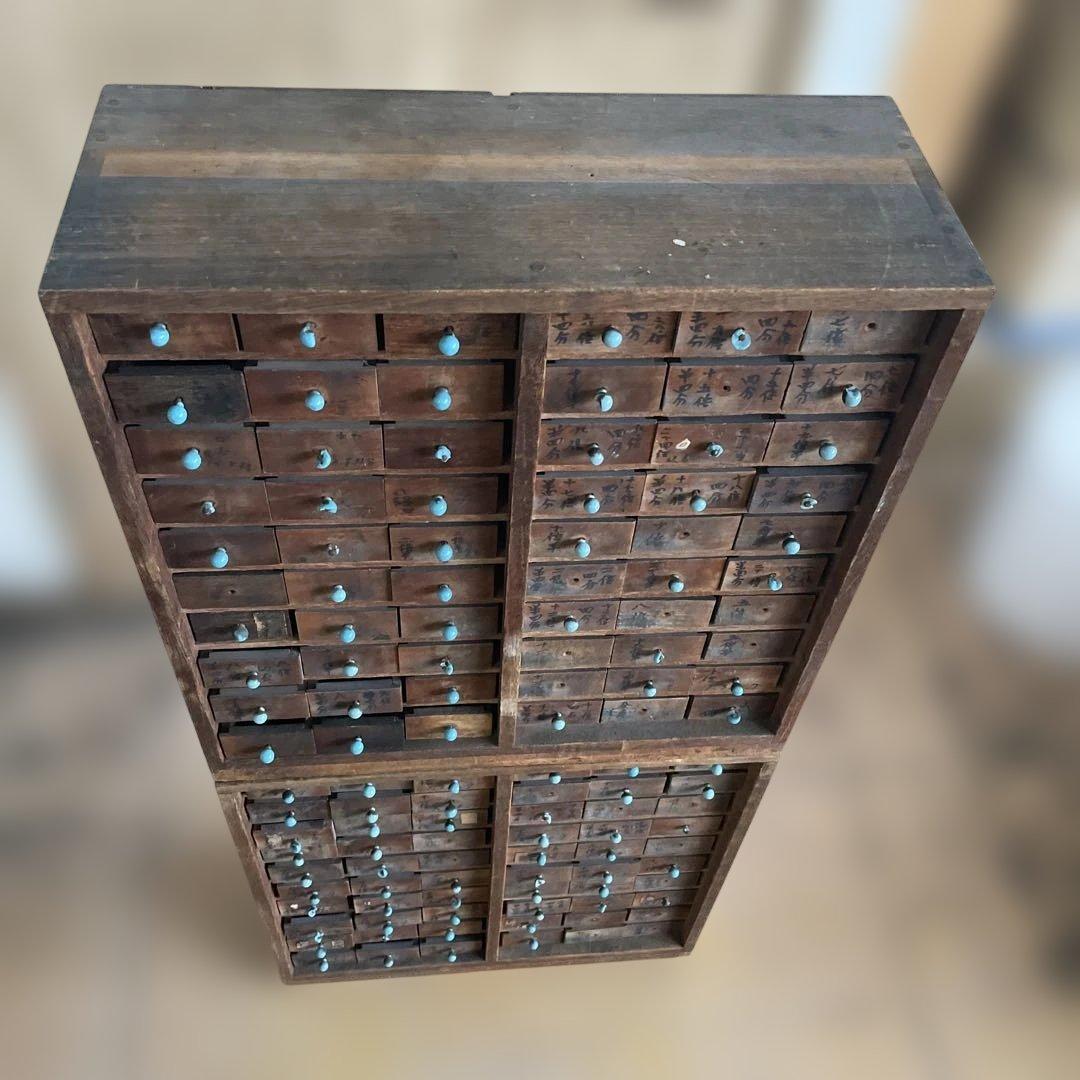 T1/2【送料込み】活版印刷所から出た木のタンス2竿セット【古道具】【活版印刷】