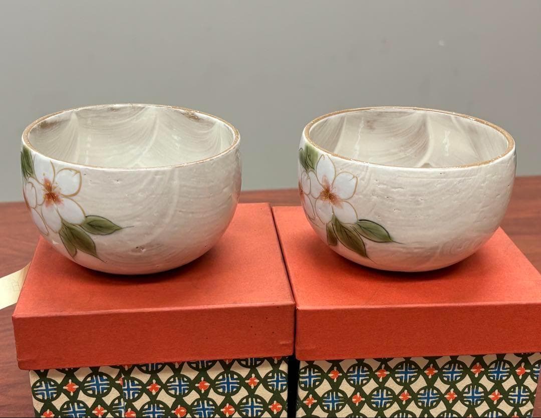 レア 白 SAKURA 京焼清水焼とうあん窯土渕陶あん 桜 色絵付 2客 さくら