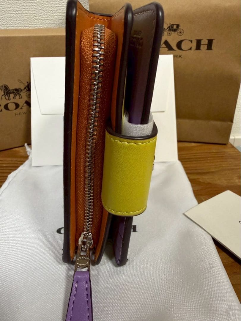 COACH 二つ折り財布 ブラウン/イエロー