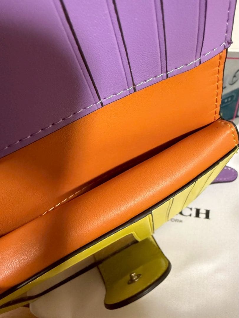 COACH 二つ折り財布 ブラウン/イエロー