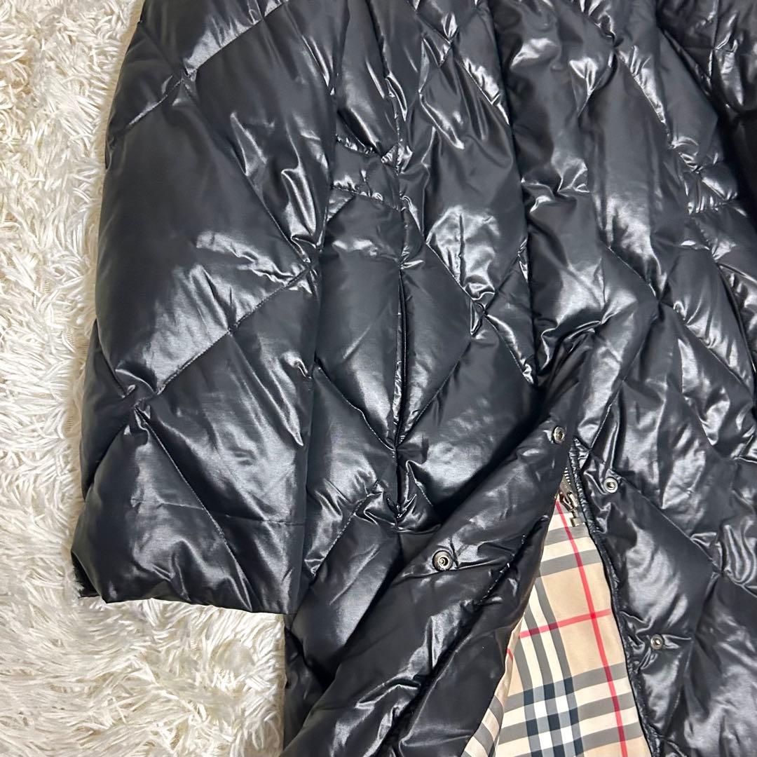 美品　バーバリーロンドン　ダウンコート　フォックスファー　ノバチェック　38 黒