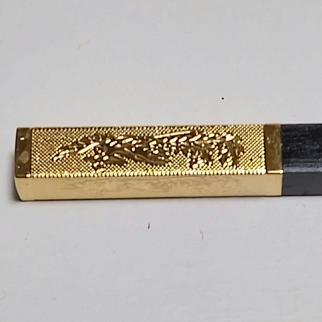 龍の金キャップ付黒檀箸　箸置き　5膳セット