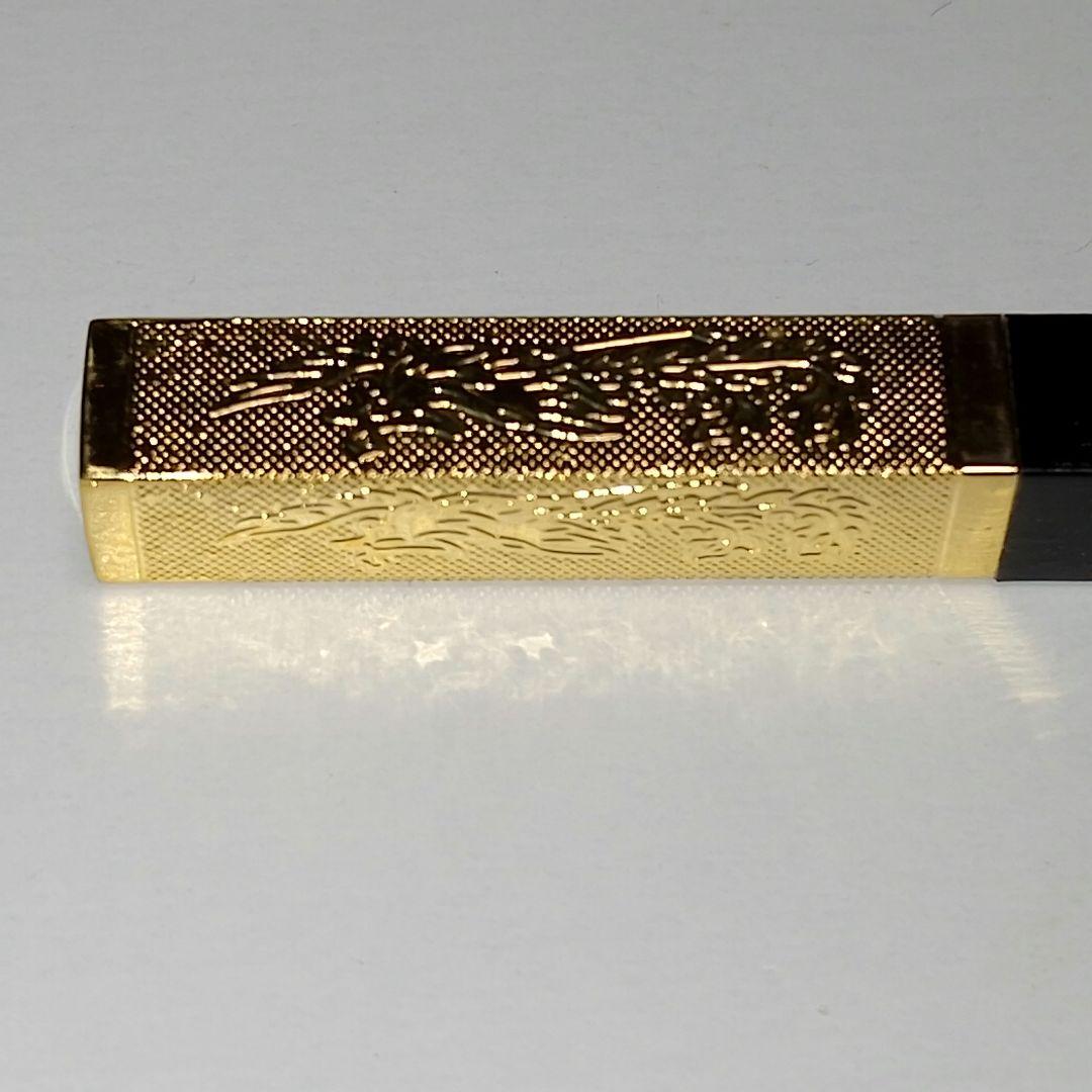 龍の金キャップ付黒檀箸　箸置き　5膳セット