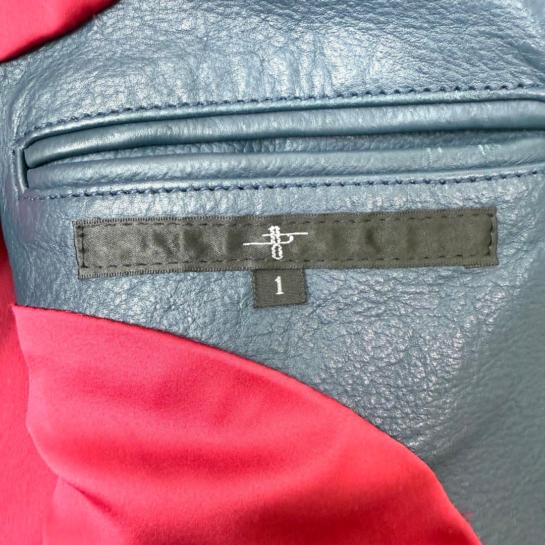 【美品✨】NO ID. 牛革 ダブルライダースジャケット レザー ネイビー×赤