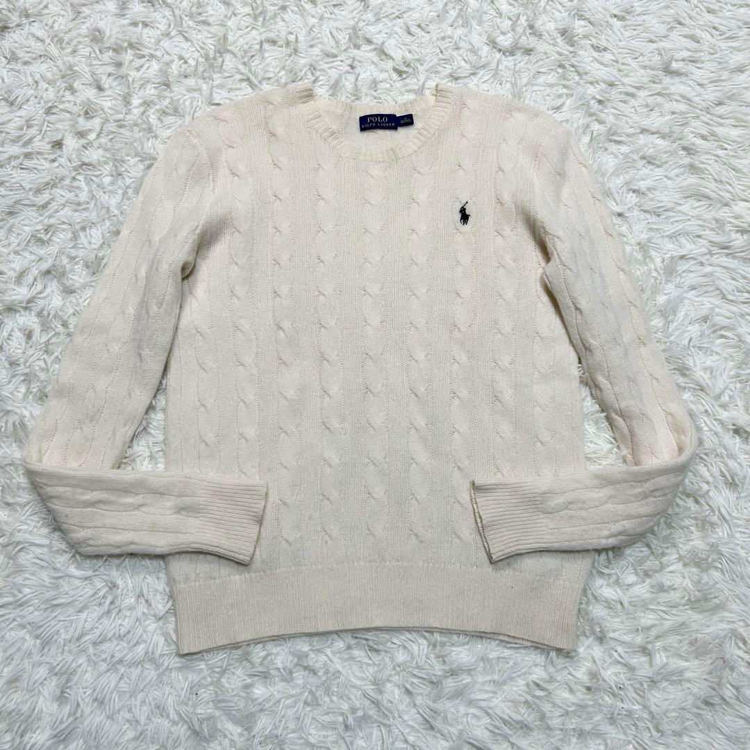 美品 近年モンベル ポロラルフローレン ケーブルニット ウールカシミヤ 白