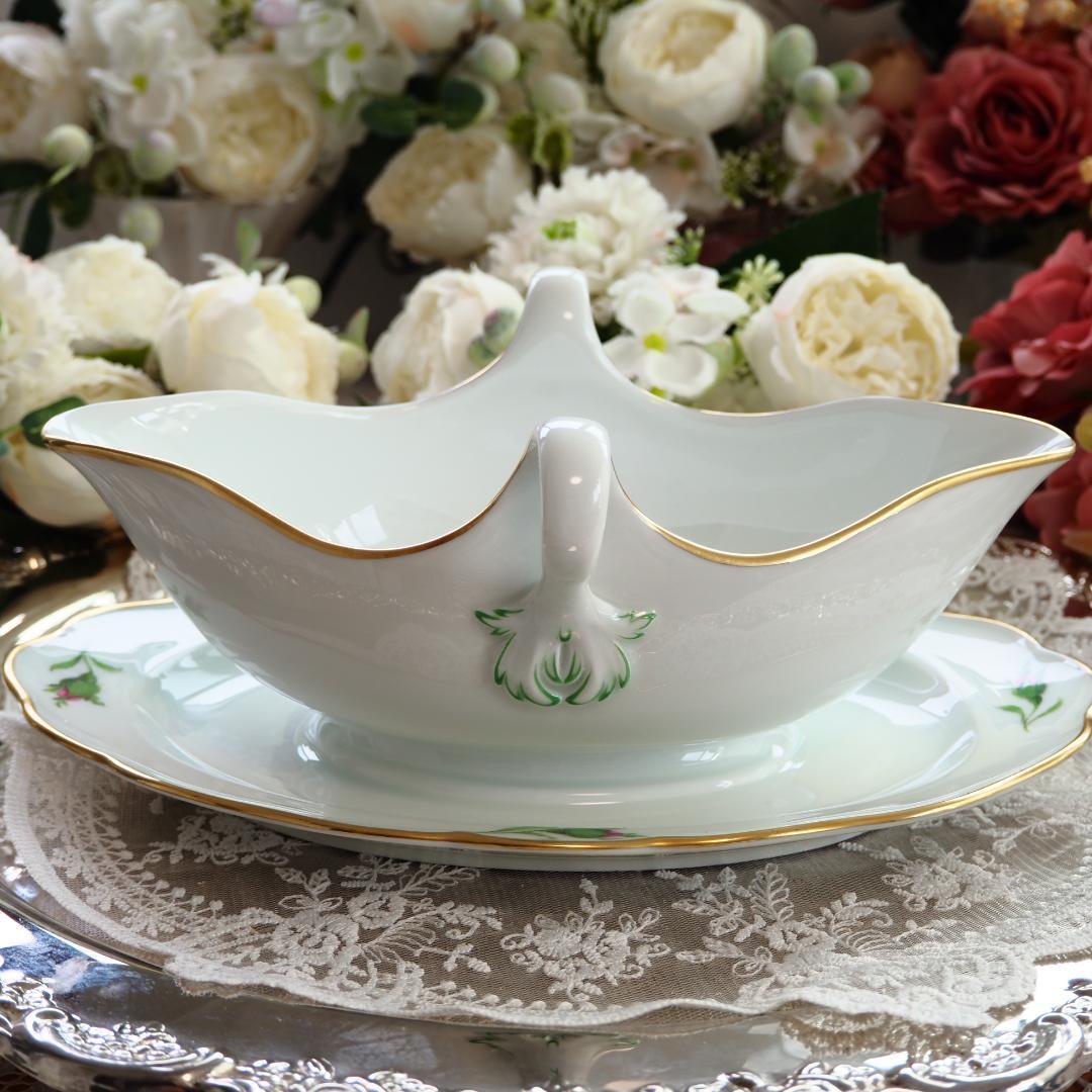極美品　Meissen マイセン ピンクローズ グレイビーボート　ソース　F7
