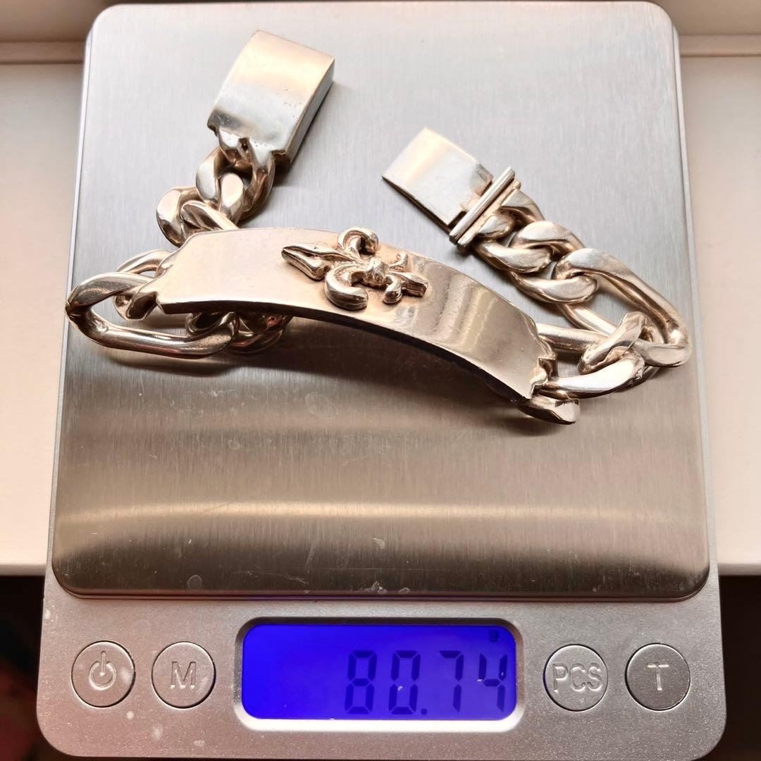 80.74g MEXICO 百合 フィガロ シルバー925 IDブレスレット