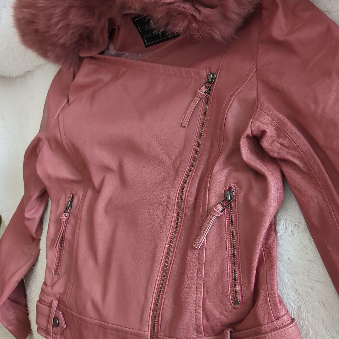 GRACE CONTINENTAL ラムレザー ファー ライダース 38 ピンク