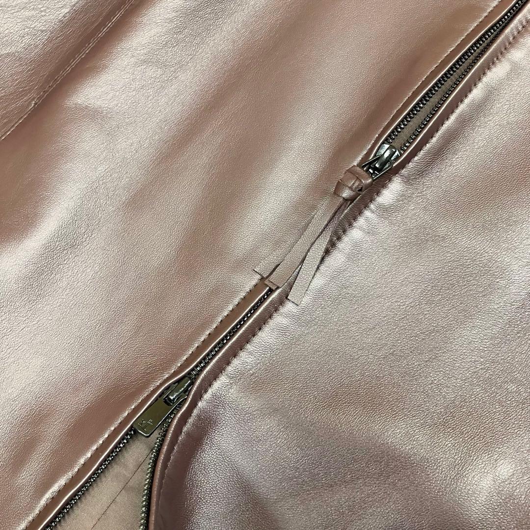 未使用JOSEPH◆レザーブルゾン40チョコレートブラウン15万ノーカラー羊革