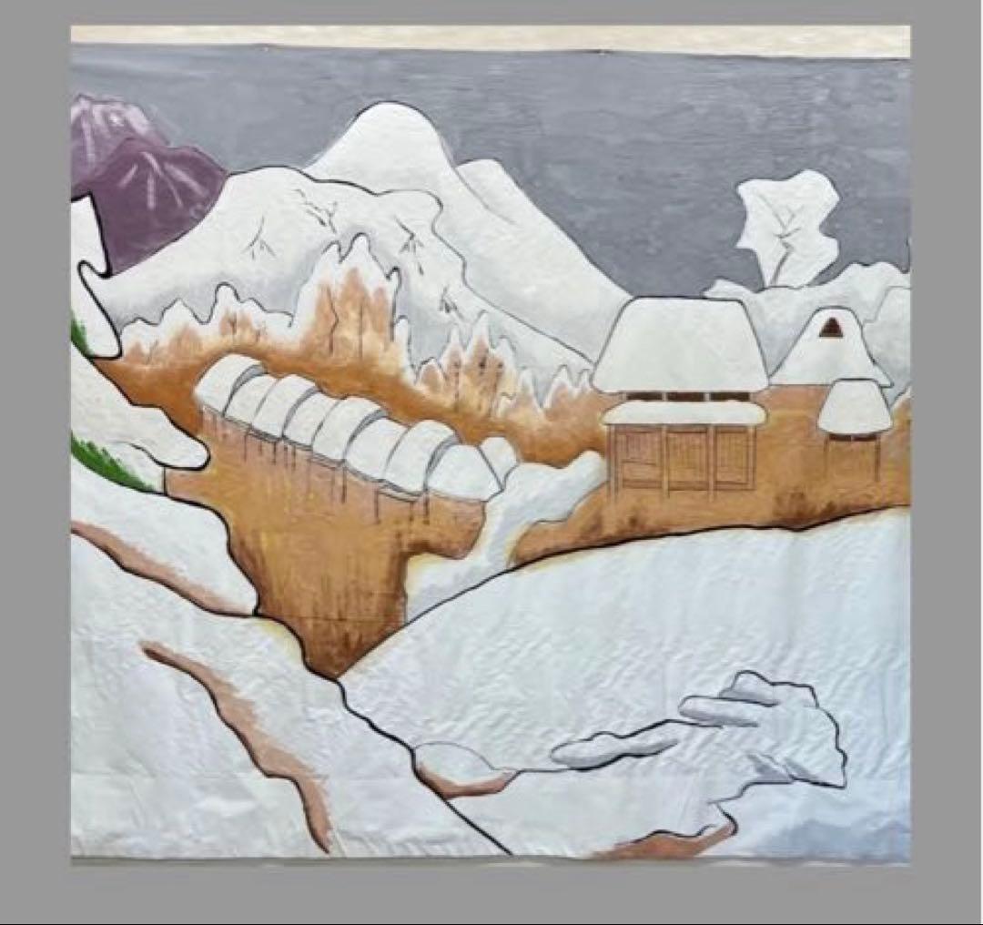 股旅　舞台ステージ幕　雪景色の布製