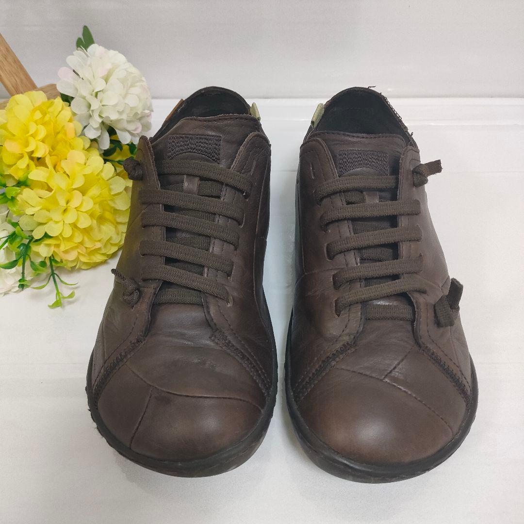 美品 CAMPER カンペール ペウカミ 本革 レザースニーカー スリッポン 茶