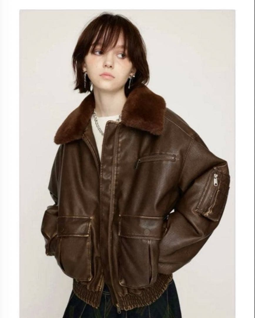 SLY ヴィンテージフェイクレザーショートブルゾン　ブラウン