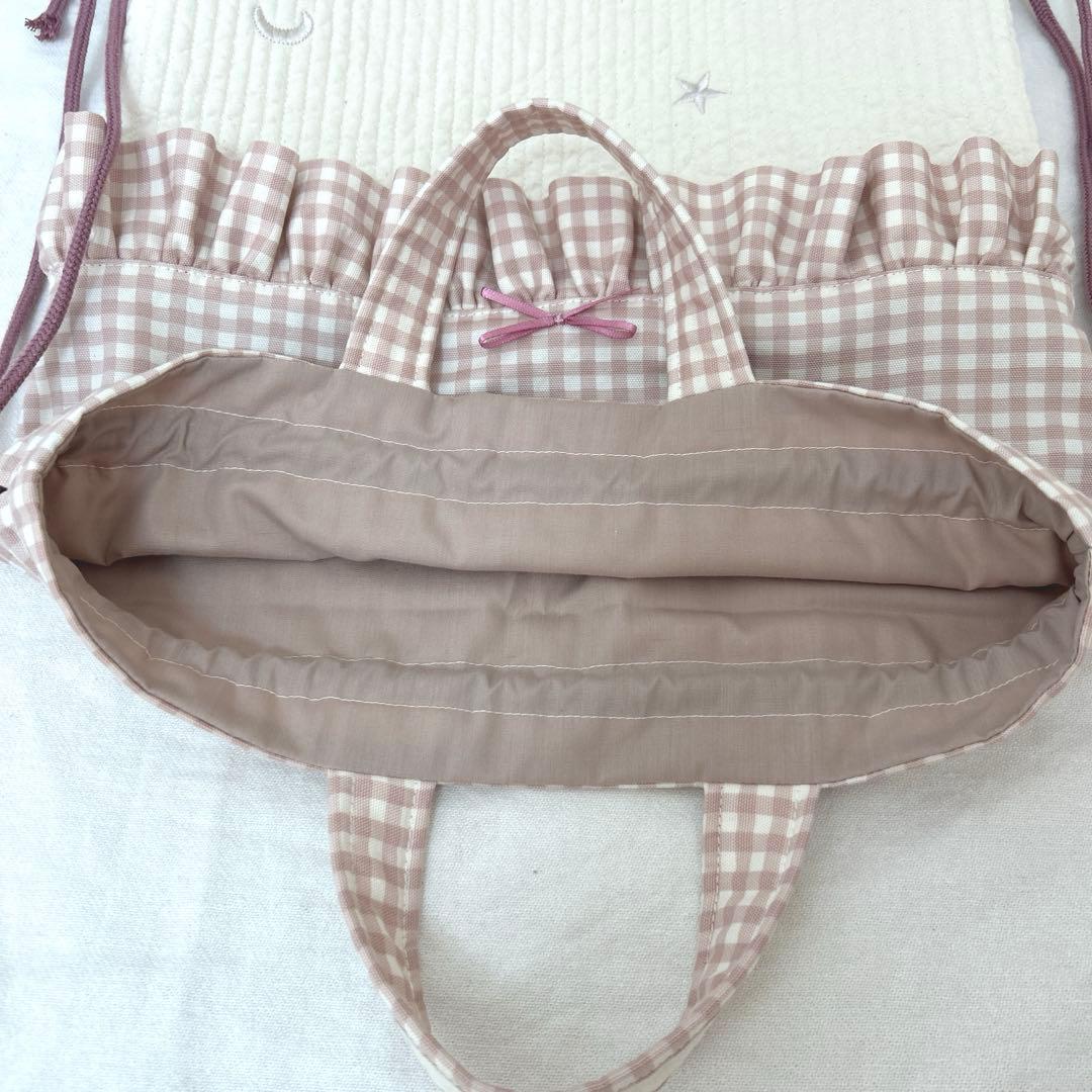 入園入学3点セット　 【月と星ヌビ×くすみピンク】　女の子　手提げ　ループ