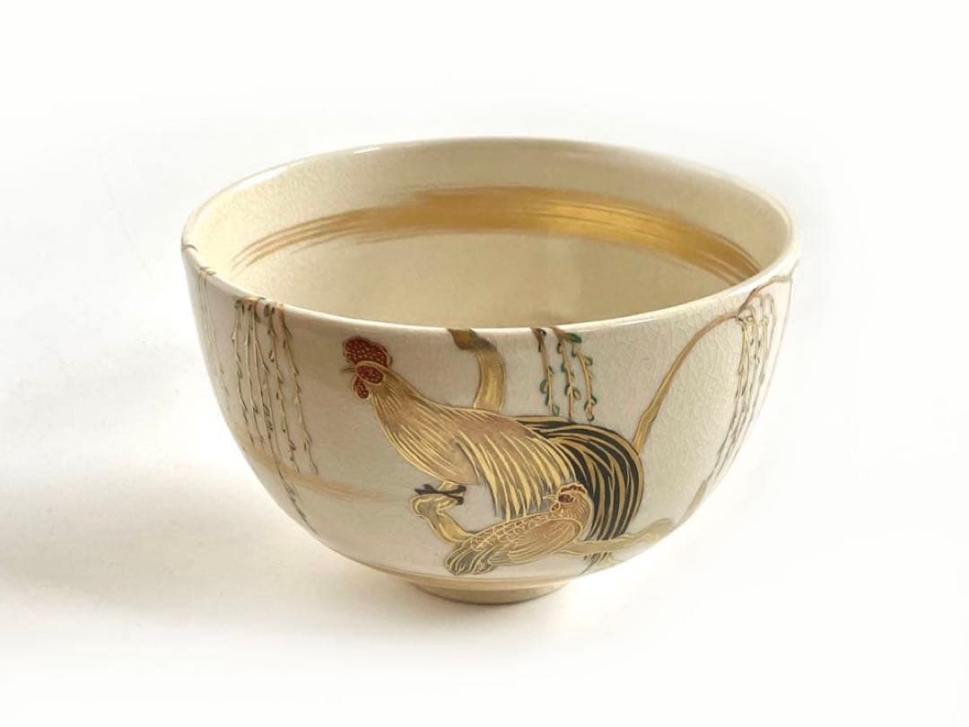 陶芸家　杉田祥平　清閑寺窯　色絵酉絵　茶碗　茶盌　抹茶碗　鳥　共箱