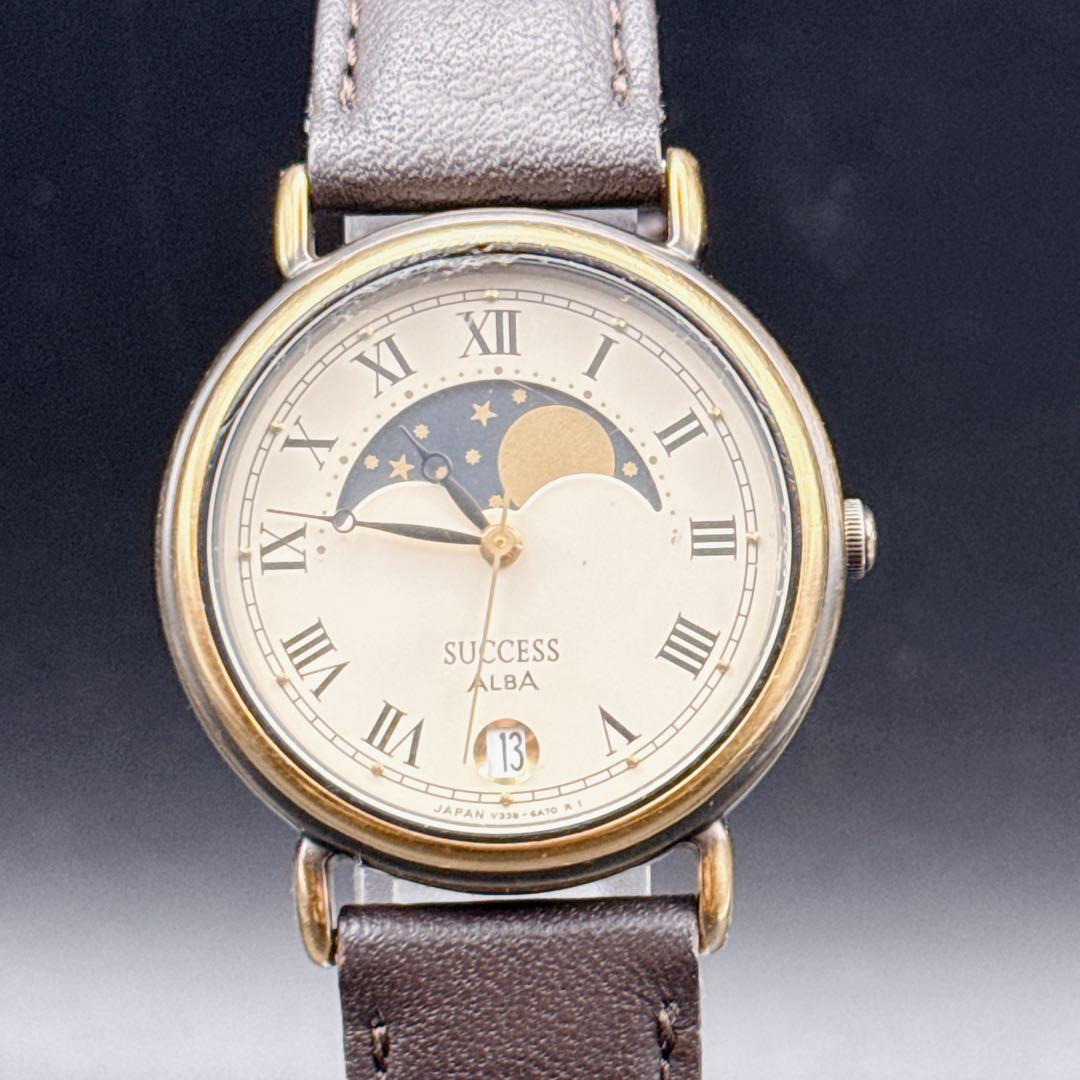 【稼働品】ALBA SUCCESS ムーンフェイズ クォーツ レディース 腕時計