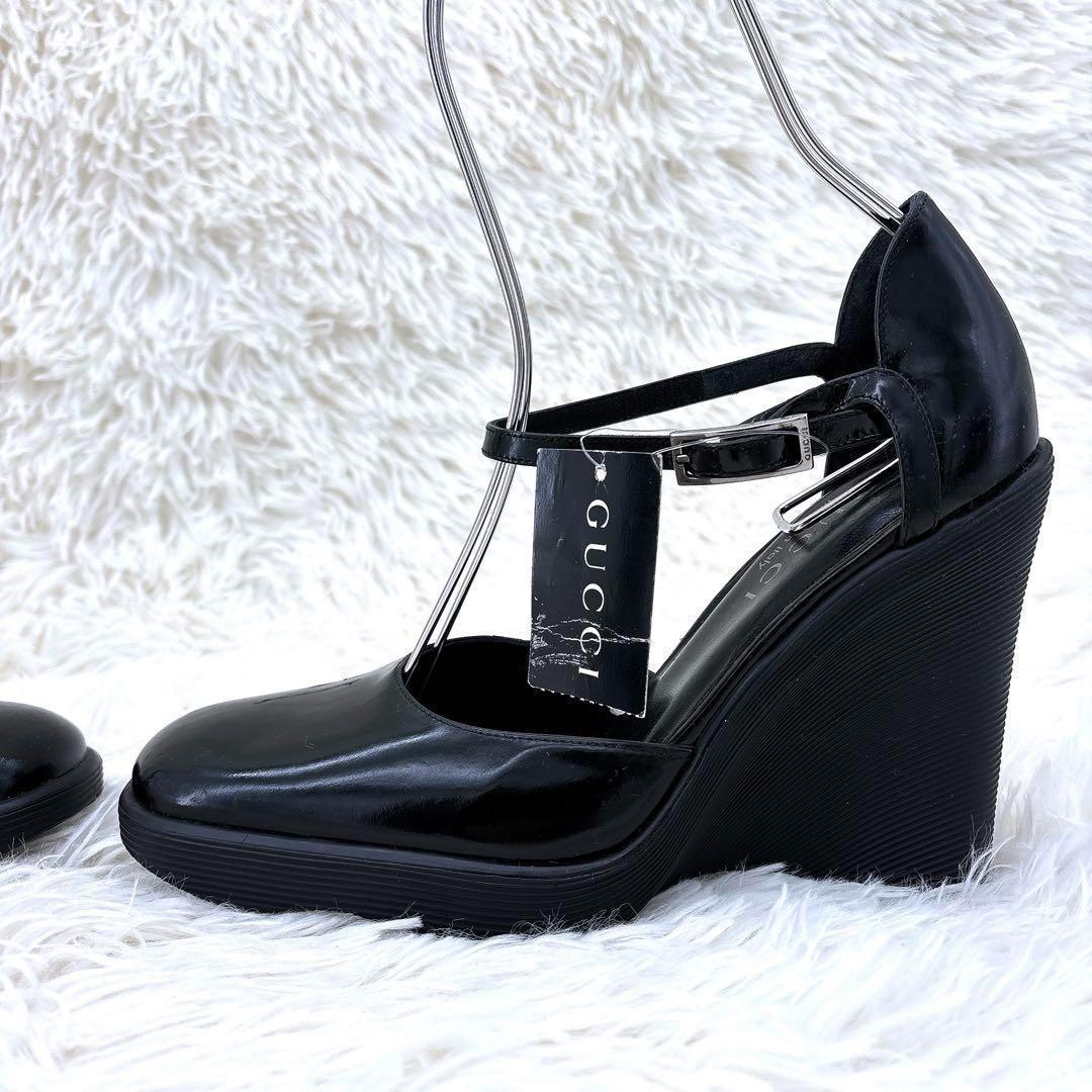 【美品】グッチ（36.5）エナメル/厚底パンプス/ヒール/スクエアトゥ/サンダル